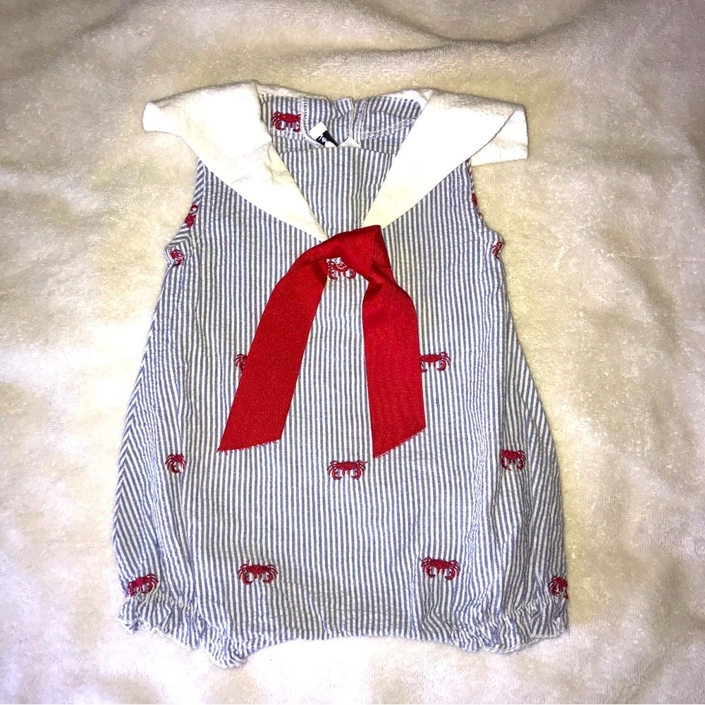 Jack & Teddy Baby Girl Seersucker Bubble Romper 3 months